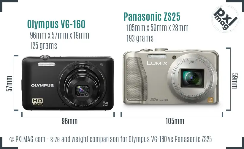 Olympus VG-160 vs Panasonic ZS25 size comparison