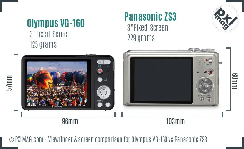 Olympus VG-160 vs Panasonic ZS3 Screen and Viewfinder comparison