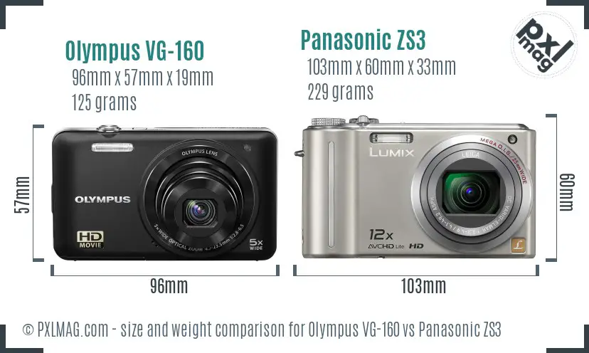 Olympus VG-160 vs Panasonic ZS3 size comparison