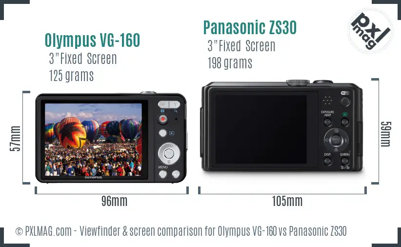 Olympus VG-160 vs Panasonic ZS30 Screen and Viewfinder comparison