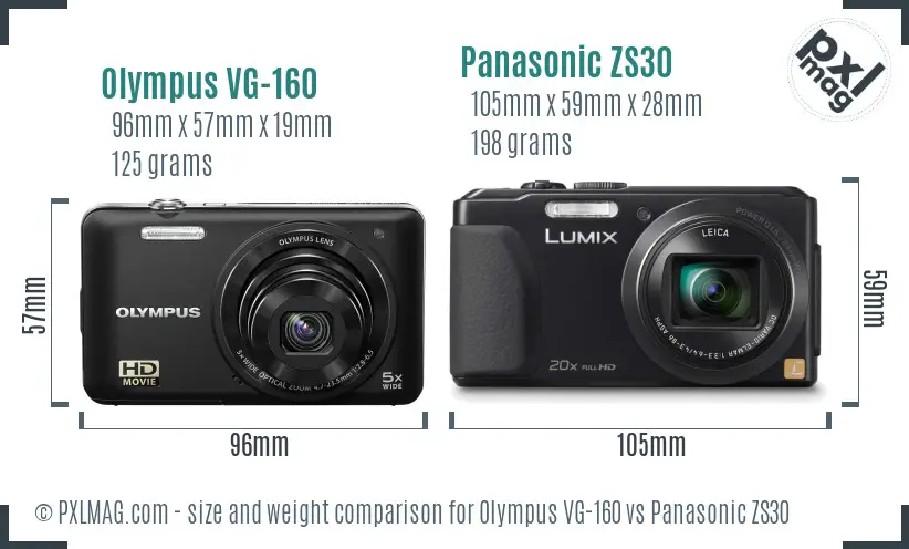Olympus VG-160 vs Panasonic ZS30 size comparison