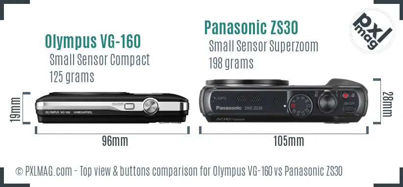 Olympus VG-160 vs Panasonic ZS30 top view buttons comparison