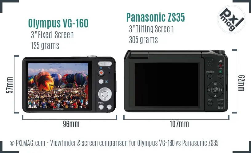 Olympus VG-160 vs Panasonic ZS35 Screen and Viewfinder comparison