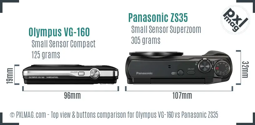 Olympus VG-160 vs Panasonic ZS35 top view buttons comparison