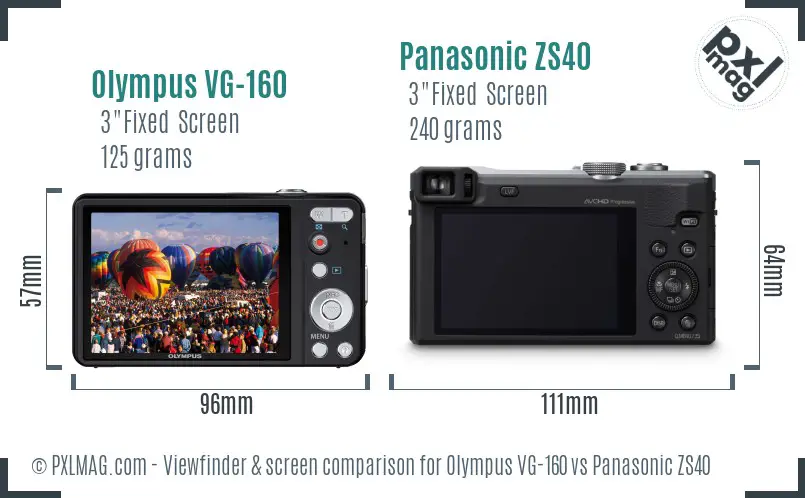 Olympus VG-160 vs Panasonic ZS40 Screen and Viewfinder comparison