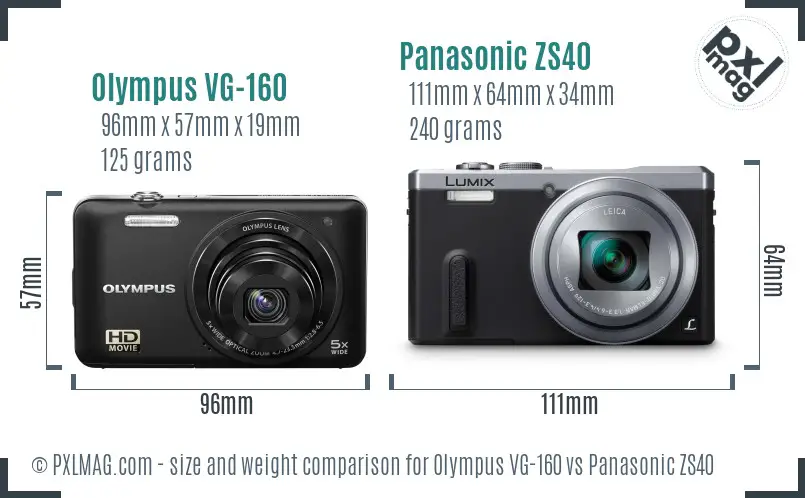 Olympus VG-160 vs Panasonic ZS40 size comparison