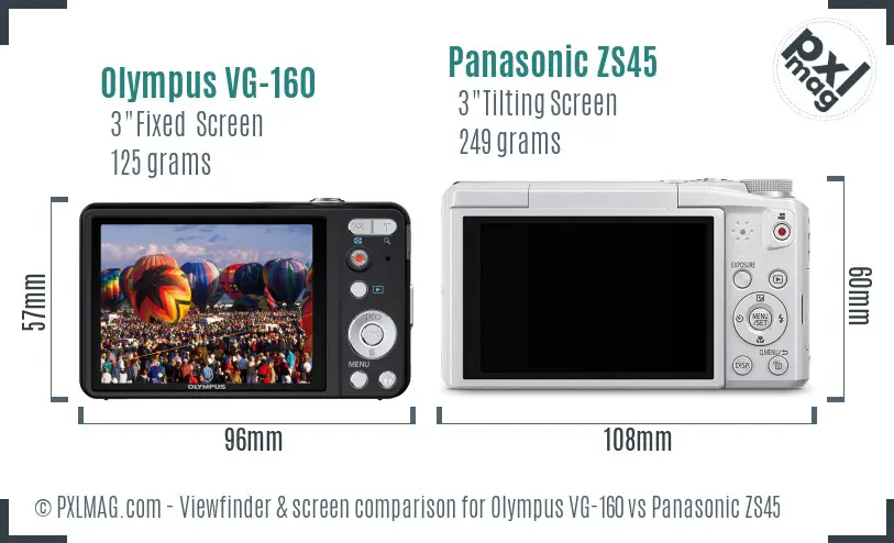 Olympus VG-160 vs Panasonic ZS45 Screen and Viewfinder comparison