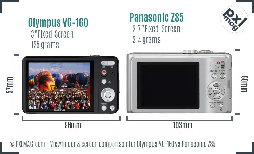 Olympus VG-160 vs Panasonic ZS5 Screen and Viewfinder comparison