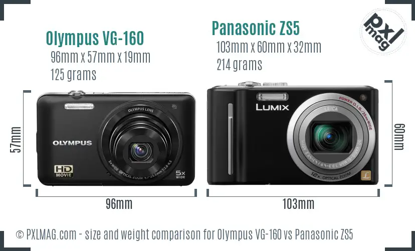 Olympus VG-160 vs Panasonic ZS5 size comparison