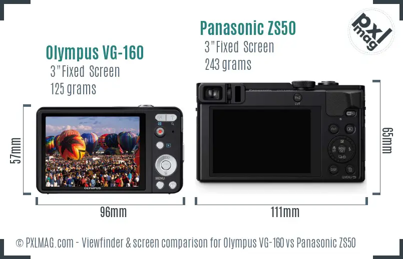 Olympus VG-160 vs Panasonic ZS50 Screen and Viewfinder comparison