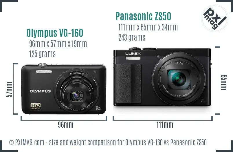 Olympus VG-160 vs Panasonic ZS50 size comparison