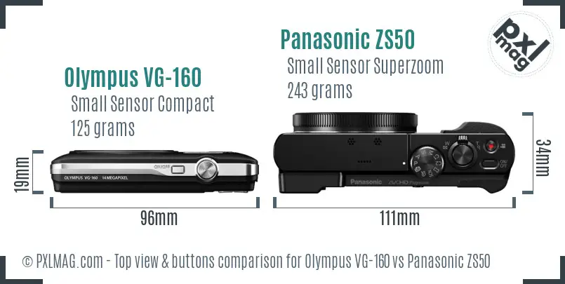 Olympus VG-160 vs Panasonic ZS50 top view buttons comparison