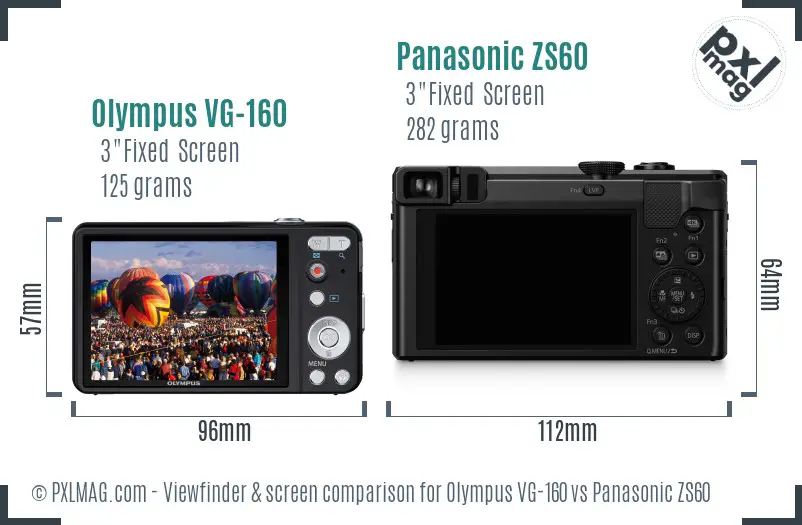 Olympus VG-160 vs Panasonic ZS60 Screen and Viewfinder comparison