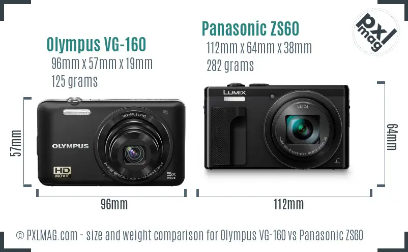 Olympus VG-160 vs Panasonic ZS60 size comparison