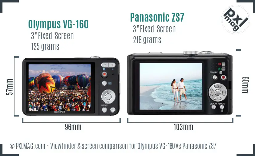Olympus VG-160 vs Panasonic ZS7 Screen and Viewfinder comparison