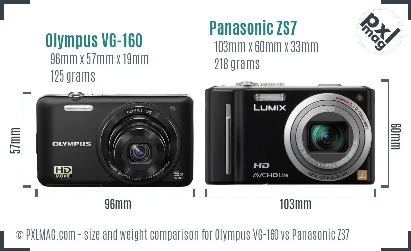 Olympus VG-160 vs Panasonic ZS7 size comparison