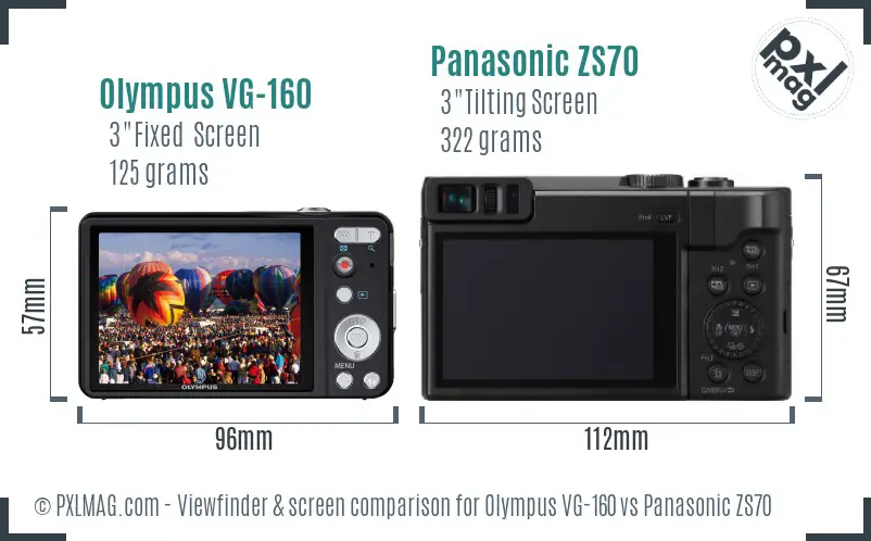 Olympus VG-160 vs Panasonic ZS70 Screen and Viewfinder comparison