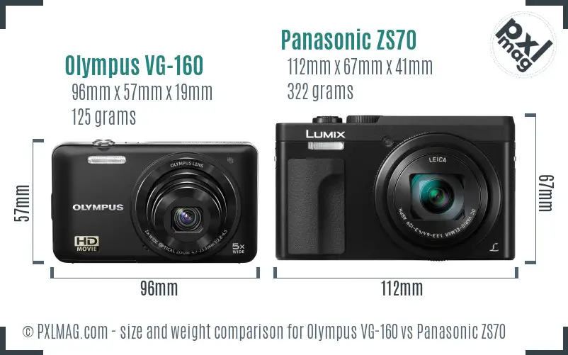 Olympus VG-160 vs Panasonic ZS70 size comparison