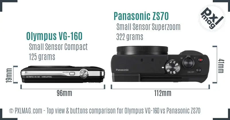 Olympus VG-160 vs Panasonic ZS70 top view buttons comparison