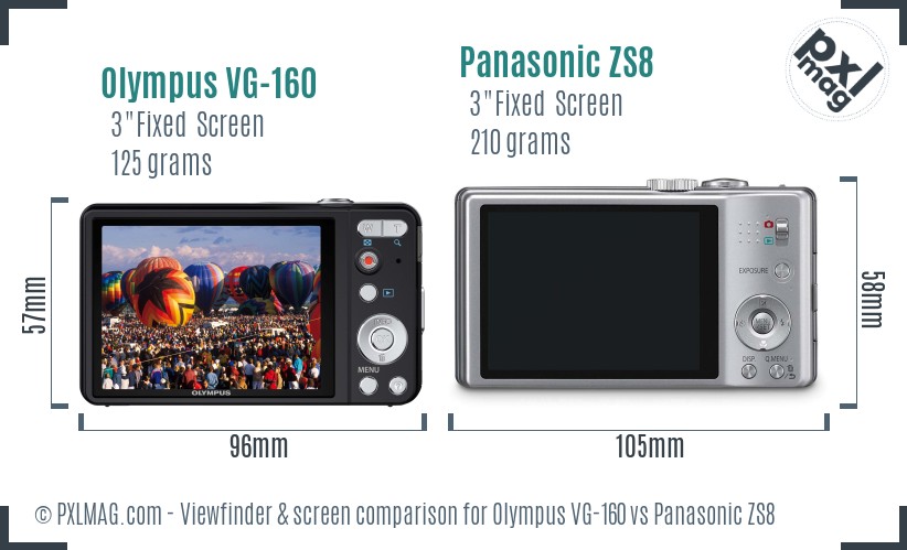 Olympus VG-160 vs Panasonic ZS8 Screen and Viewfinder comparison