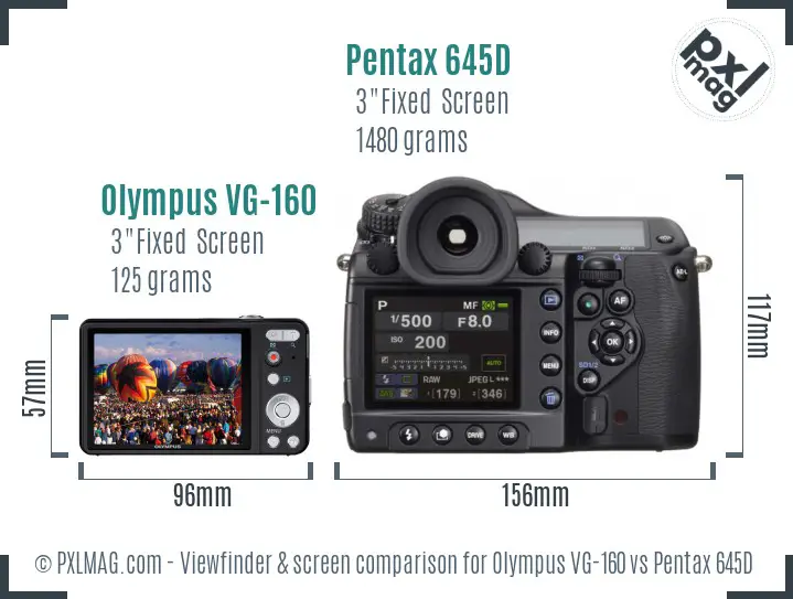 Olympus VG-160 vs Pentax 645D Screen and Viewfinder comparison