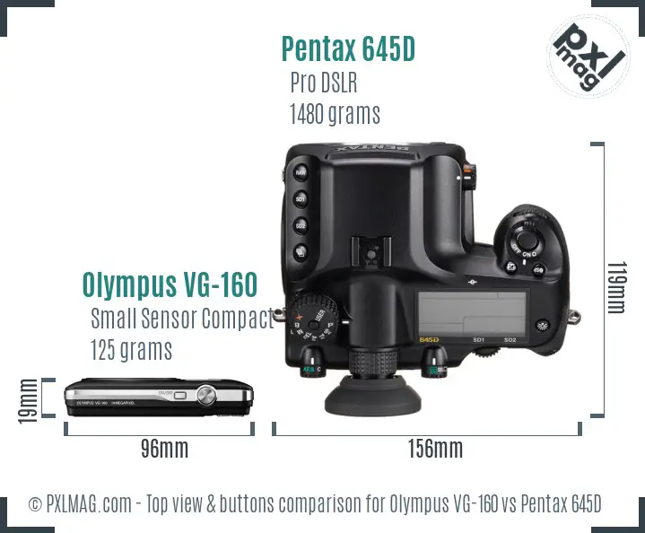 Olympus VG-160 vs Pentax 645D top view buttons comparison