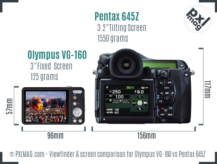 Olympus VG-160 vs Pentax 645Z Screen and Viewfinder comparison
