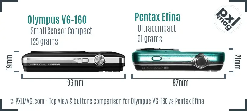 Olympus VG-160 vs Pentax Efina top view buttons comparison