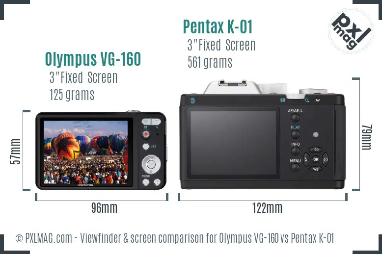 Olympus VG-160 vs Pentax K-01 Screen and Viewfinder comparison