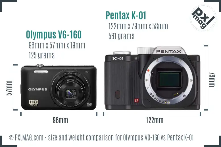 Olympus VG-160 vs Pentax K-01 size comparison