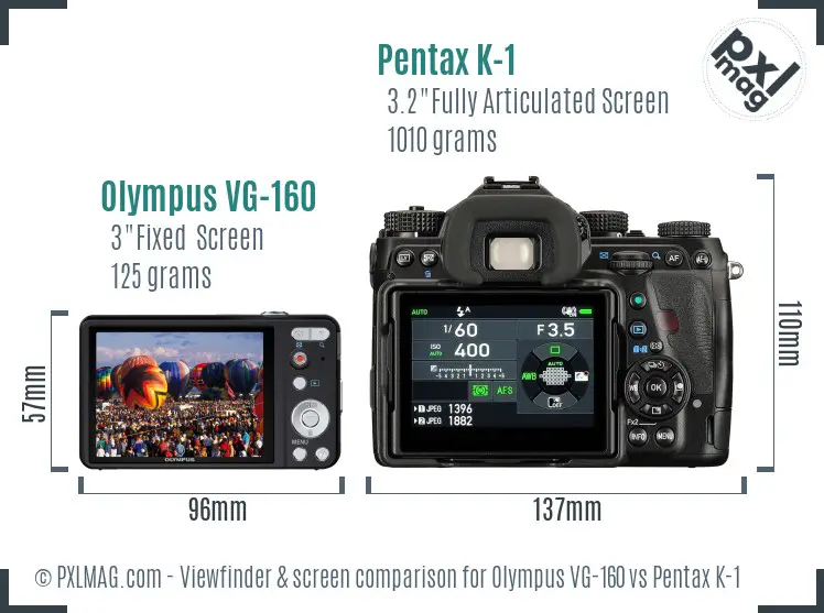 Olympus VG-160 vs Pentax K-1 Screen and Viewfinder comparison