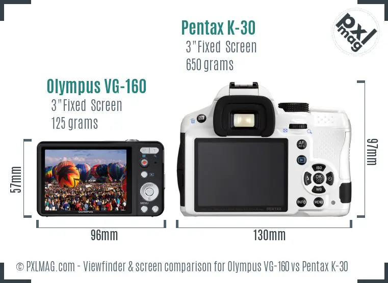 Olympus VG-160 vs Pentax K-30 Screen and Viewfinder comparison