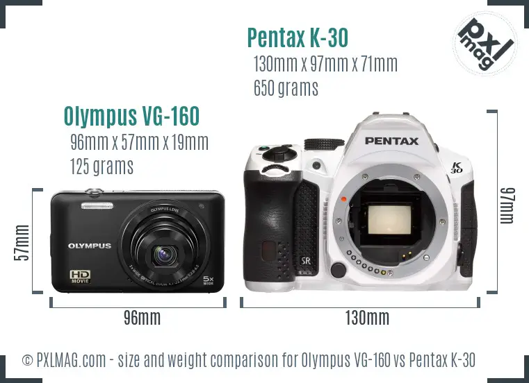 Olympus VG-160 vs Pentax K-30 size comparison
