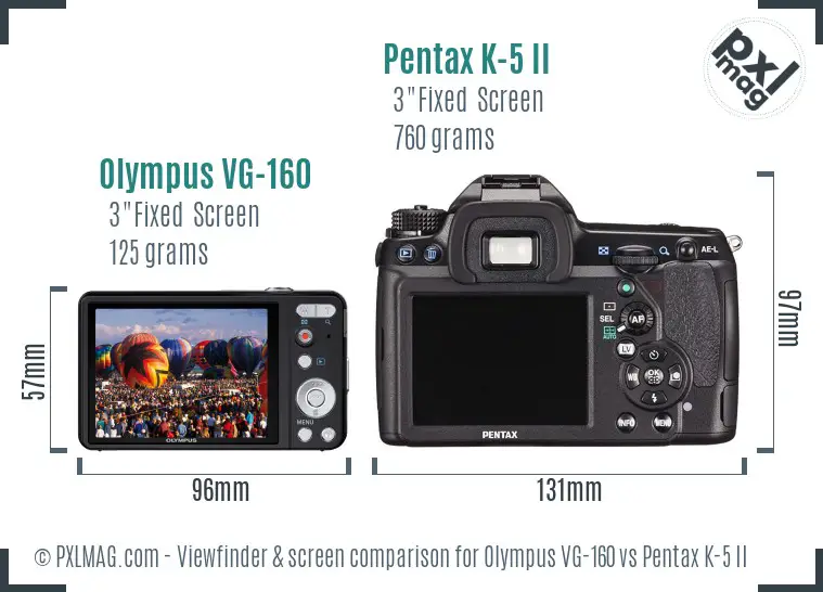 Olympus VG-160 vs Pentax K-5 II Screen and Viewfinder comparison