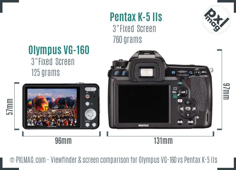 Olympus VG-160 vs Pentax K-5 IIs Screen and Viewfinder comparison