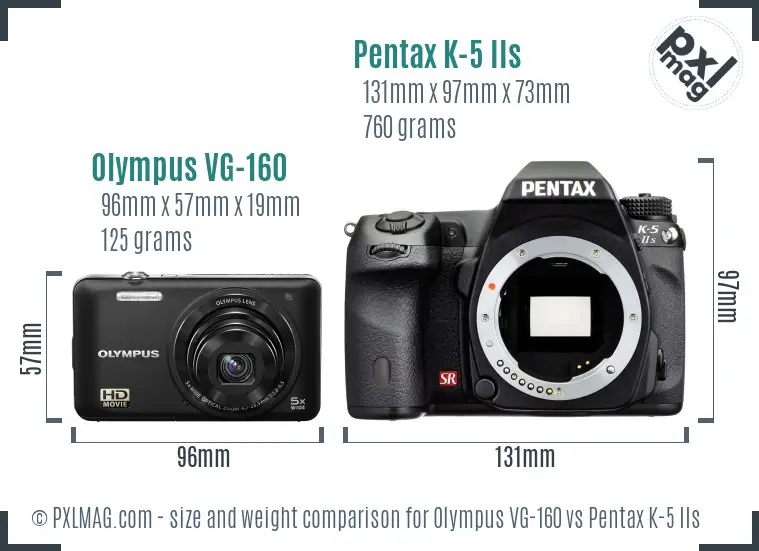 Olympus VG-160 vs Pentax K-5 IIs size comparison