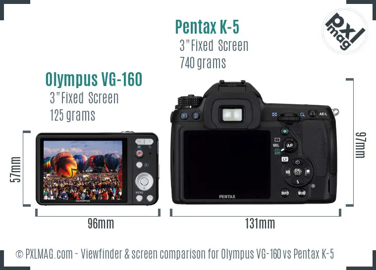 Olympus VG-160 vs Pentax K-5 Screen and Viewfinder comparison