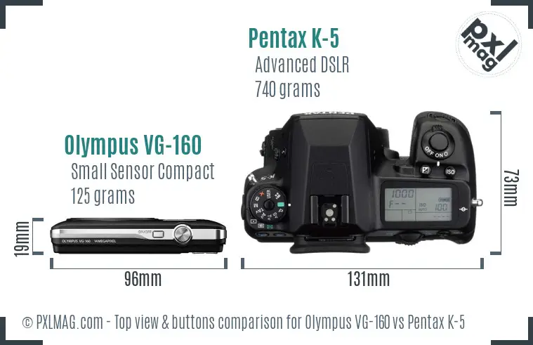 Olympus VG-160 vs Pentax K-5 top view buttons comparison