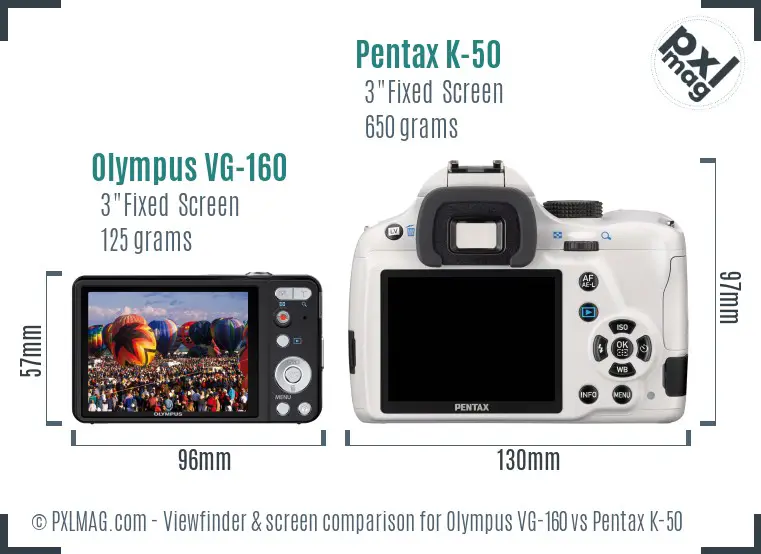 Olympus VG-160 vs Pentax K-50 Screen and Viewfinder comparison