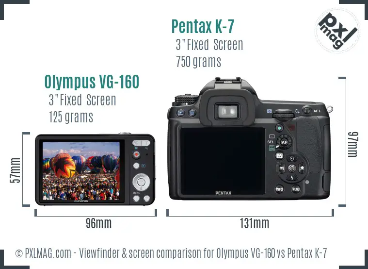 Olympus VG-160 vs Pentax K-7 Screen and Viewfinder comparison
