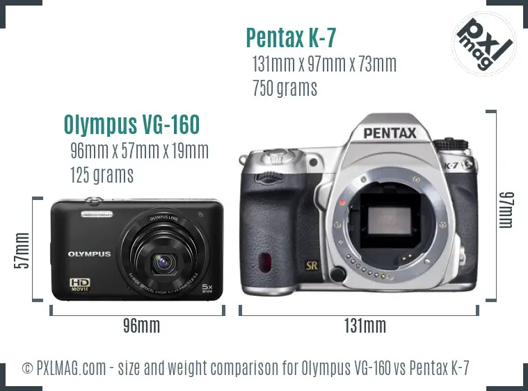 Olympus VG-160 vs Pentax K-7 size comparison