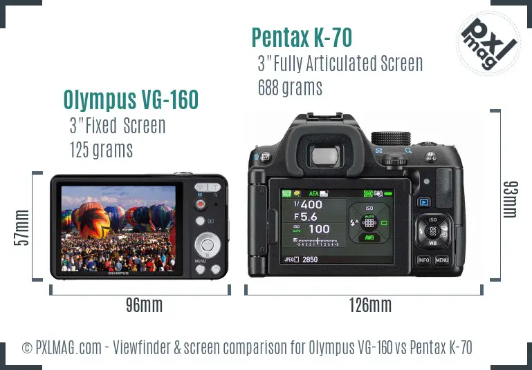 Olympus VG-160 vs Pentax K-70 Screen and Viewfinder comparison Olympus VG-160 vs Pentax K-70 Screen and Viewfinder comparison