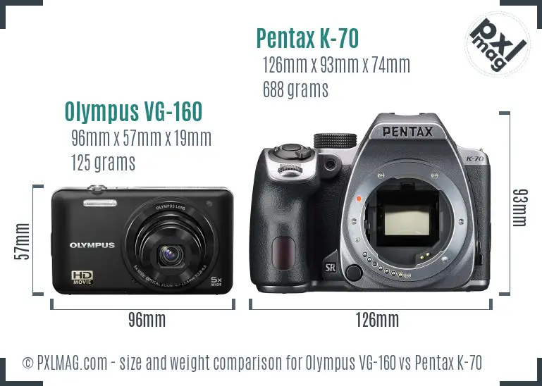 Olympus VG-160 vs Pentax K-70 size comparison Olympus VG-160 vs Pentax K-70 size comparison