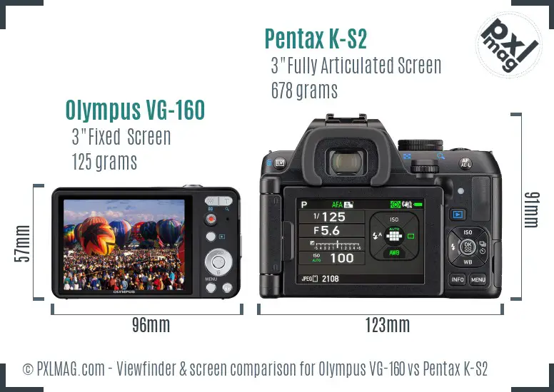 Olympus VG-160 vs Pentax K-S2 Screen and Viewfinder comparison