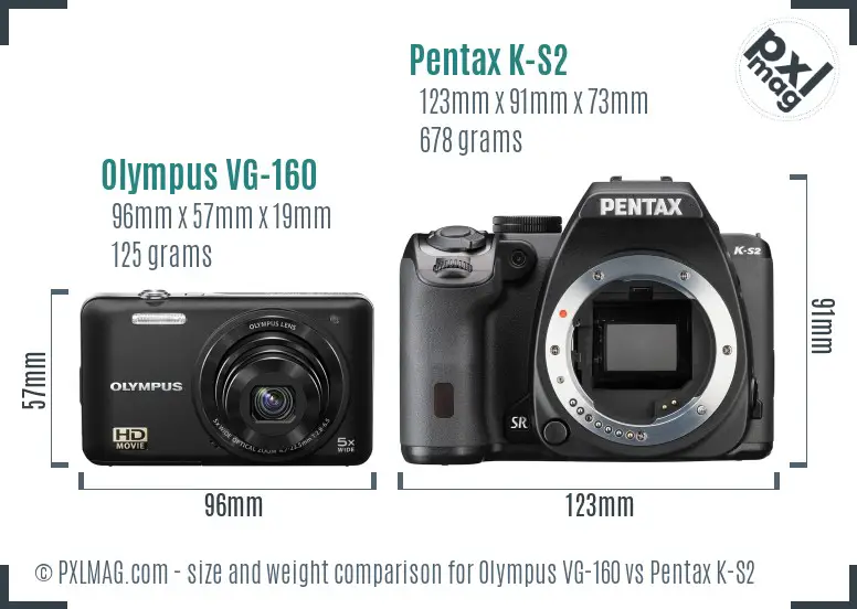 Olympus VG-160 vs Pentax K-S2 size comparison