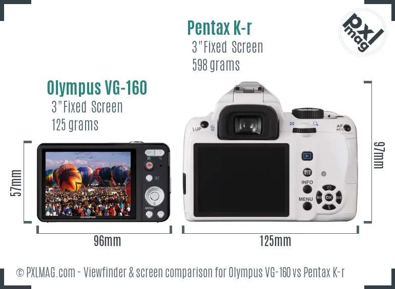 Olympus VG-160 vs Pentax K-r Screen and Viewfinder comparison