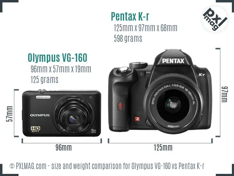 Olympus VG-160 vs Pentax K-r size comparison