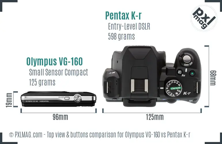 Olympus VG-160 vs Pentax K-r top view buttons comparison