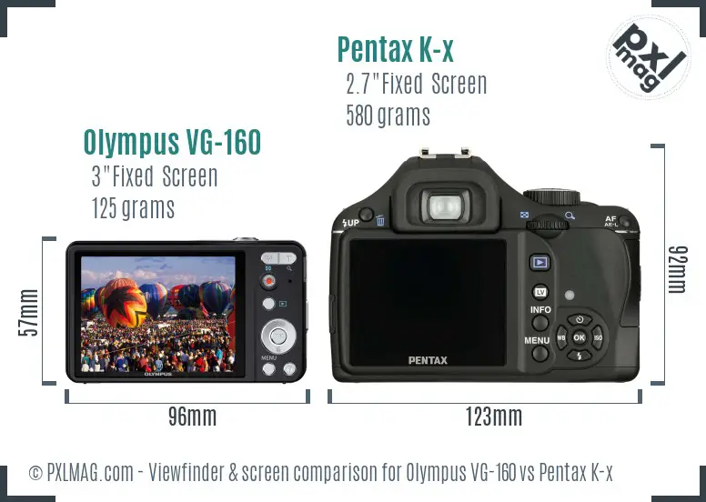 Olympus VG-160 vs Pentax K-x Screen and Viewfinder comparison Olympus VG-160 vs Pentax K-x Screen and Viewfinder comparison