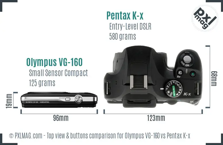 Olympus VG-160 vs Pentax K-x top view buttons comparison Olympus VG-160 vs Pentax K-x top view buttons comparison